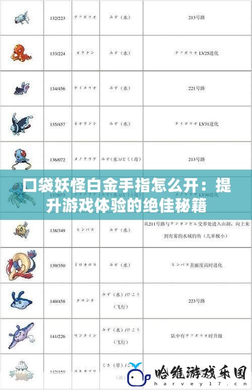 口袋妖怪白金手指怎么開：提升游戲體驗的絕佳秘籍