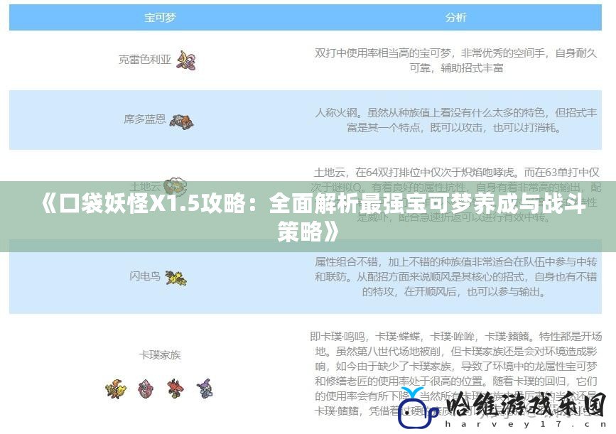 《口袋妖怪X1.5攻略：全面解析最強寶可夢養成與戰斗策略》
