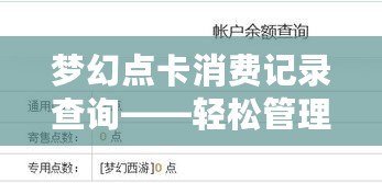 夢幻點卡消費記錄查詢——輕松管理你的游戲開銷
