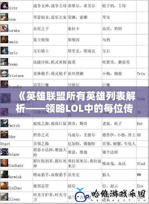 《英雄聯(lián)盟所有英雄列表解析——領略LOL中的每位傳奇英雄》