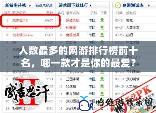 人數最多的網游排行榜前十名，哪一款才是你的最愛？