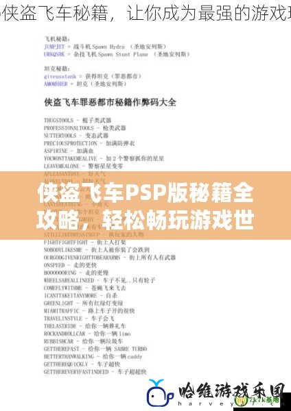俠盜飛車PSP版秘籍全攻略，輕松暢玩游戲世界