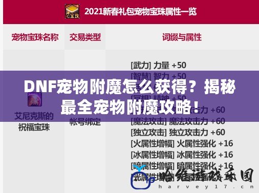 DNF寵物附魔怎么獲得？揭秘最全寵物附魔攻略！