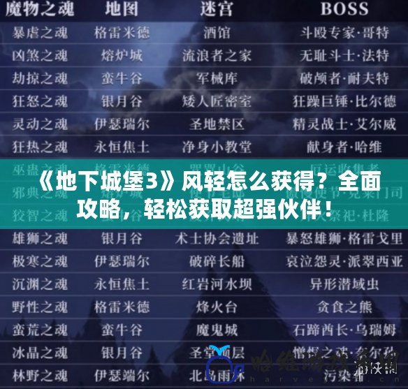《地下城堡3》風(fēng)輕怎么獲得？全面攻略，輕松獲取超強伙伴！