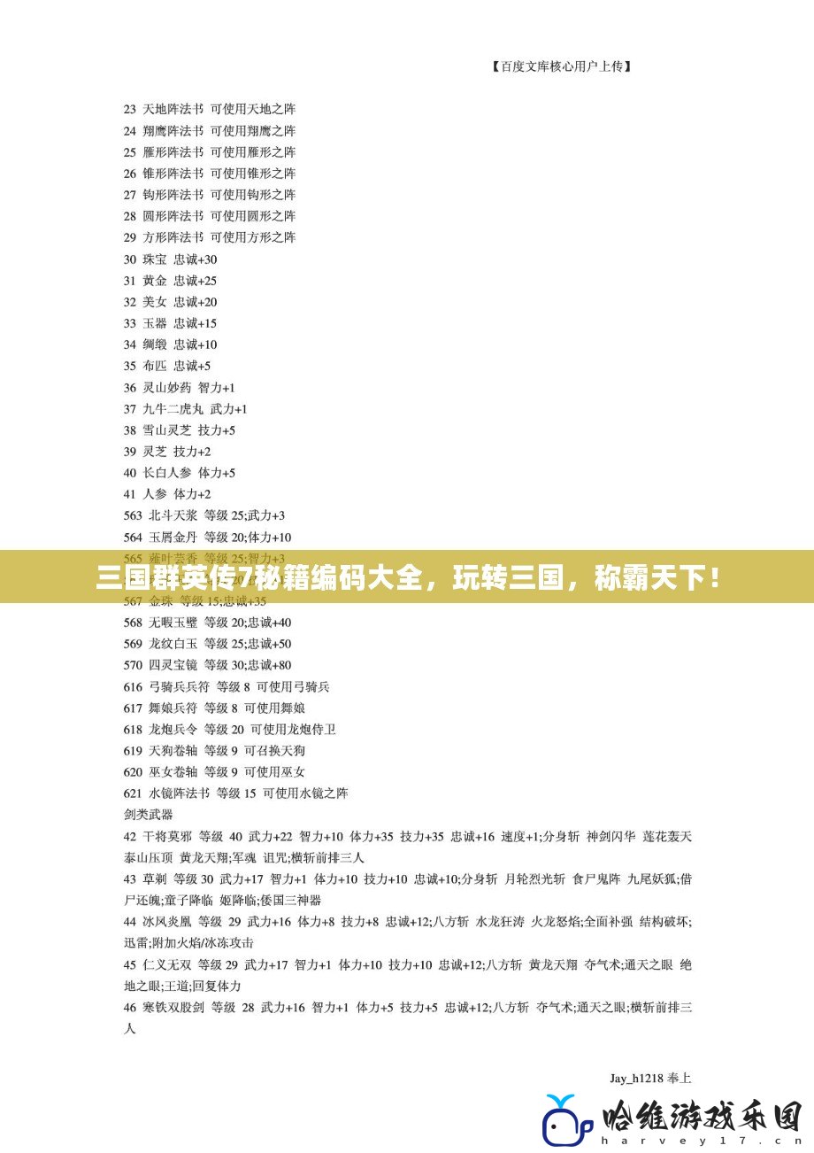 三國群英傳7秘籍編碼大全，玩轉三國，稱霸天下！