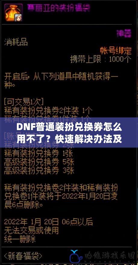 DNF普通裝扮兌換券怎么用不了？快速解決辦法及常見問題解析
