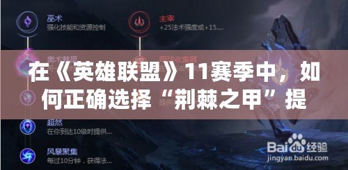 在《英雄聯(lián)盟》11賽季中，如何正確選擇“荊棘之甲”提升你的游戲體驗？