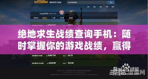 絕地求生戰績查詢手機：隨時掌握你的游戲戰績，贏得更多榮耀！